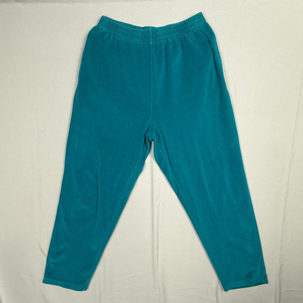 VTG Velour Tracksuit Set Teal Green Crown Fleur De Lis Embroidery Loungewear Med - Picture 5 of 11